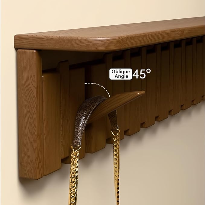 Wall Mounted Piano Key Hanger | Flip Style Hook | Entrance Wall Art Hook, Made of Oak Wood (3 Times Painted, 4 Times Polished) (Tray Beech, 4Hooks)