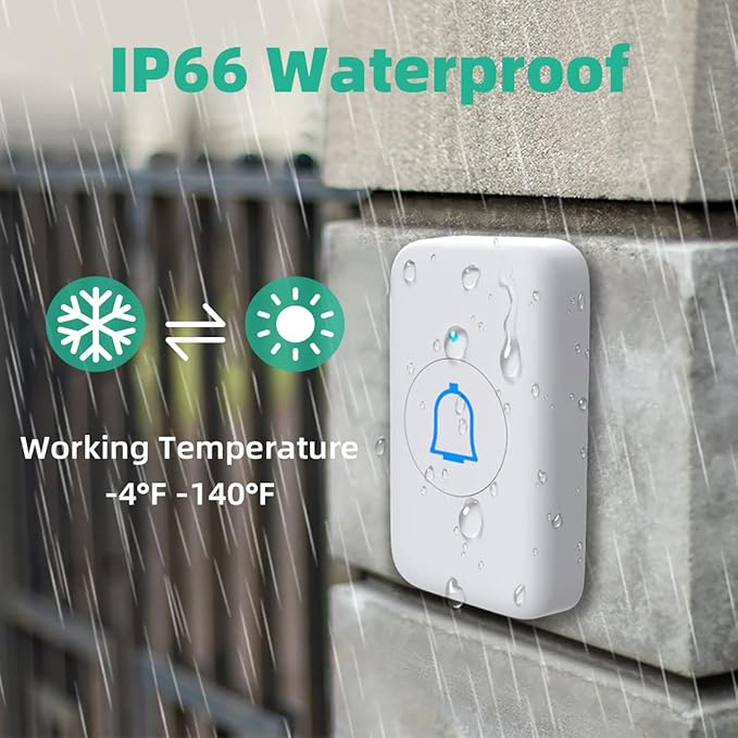 Wireless Doorbell for Home Classroom IP66 Waterproof Door Bell Ringer Wireless 1000ft Range with 66 Ringtones Kid Doorbell Chime 7 Adjustable Volume LED Flash Doorbells for Teachers