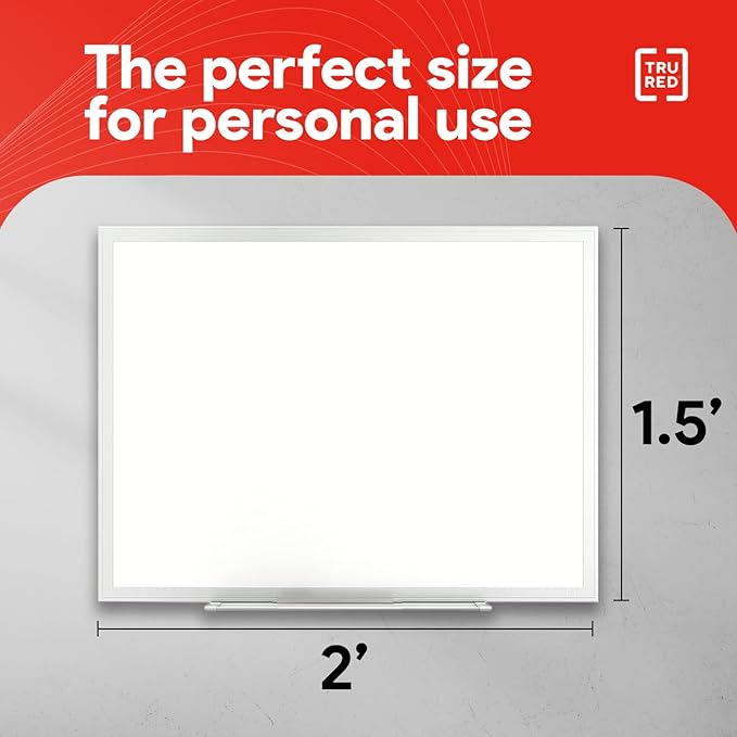 TRU RED Melamine Whiteboard | Dry Erase Board for Wall, White Board with Gray Frame, 2 ft x 1.5 ft