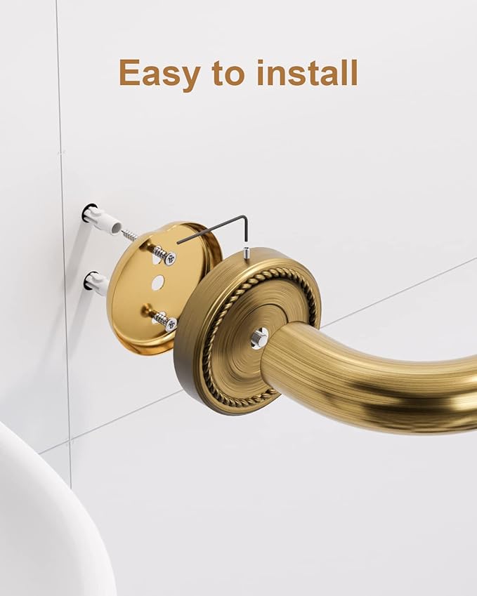 2 Pack 20 Inch Bronze Shower Grab Bar Gold, Munzong Antique Brass Bathroom Grab Bar w/Anti-Slip Knurled Grip, Safety Balance Bar Bath Hand Rail Support Handicap Injury Elderly Senior Assist Handle