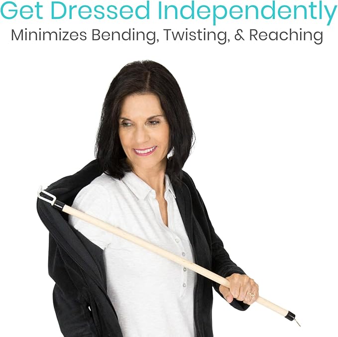 Vive Dressing Stick for Elderly (27”) - with Zipper Puller & Sock Remover Tool - Aid for Pants - Accessories for Daily Living, Assistant Device No Bending for Seniors - After Shoulder Surgery Helper