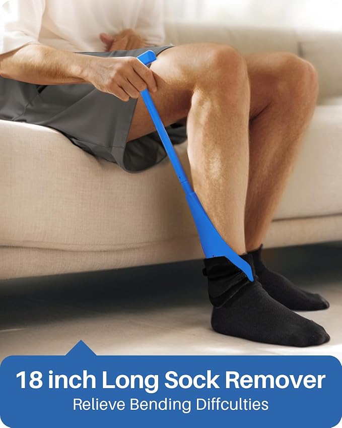 Jellas 4.6 Inch Wide Sock Aid Kit - Long Rope Assist Device for Seniors, Limited Mobility, Post-Surgery | No Bend Sock Helper & Remover | Easy On/Off Socks Tool (Blue)