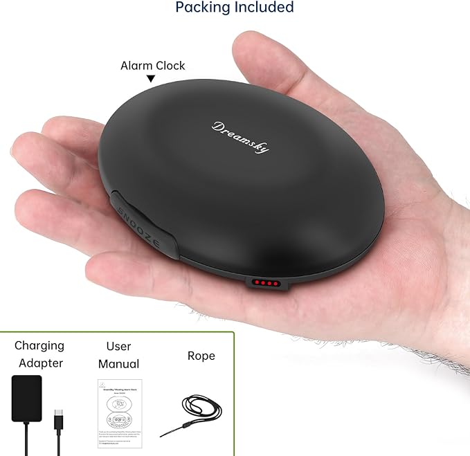 DreamSky Vibrating Alarm Clock for Heavy Sleepers - Auto Set Bed Shaker Alarm Clock Under Pillow for Hearing Impaired, Bedroom, Travel, Rechargeable Battery Operated, Cordless, Auto DST, LCD Backlight