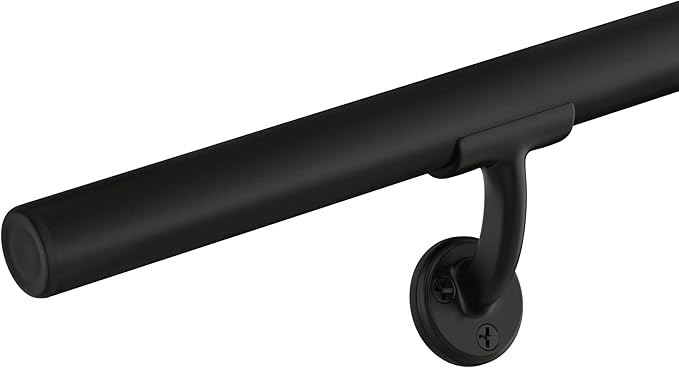 Meranti Aluminum Handrail for Indoor or Outdoor Steps and Stairs – Hand Rails for Elderly – DIY Complete Stair Railing Kit (AHR, Black Textured, 4' Length)