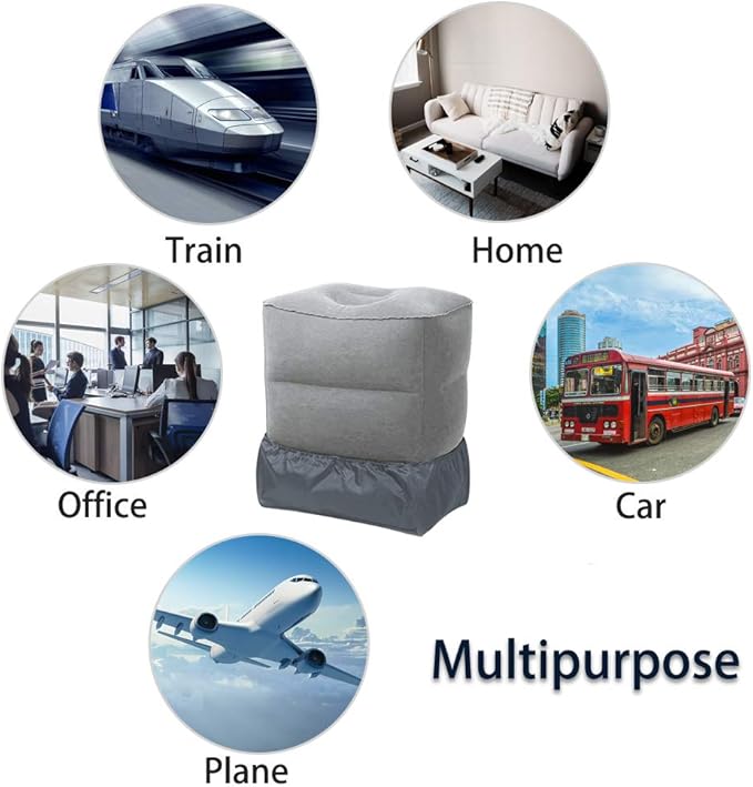 Travel Foot Rest Pillow, Portable Inflatable with Double Hand Pump Adjustable Three Layers Height Pillow for Foot Rest on Airplanes,Cars,Buses,Trains,Office Kids to Sleep on Long Flights (Gray)