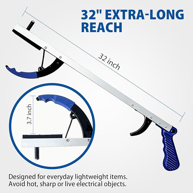 Blue Jay 32 Inch Reacher Grabber Tool, 2-Pack – Lightweight Non-Folding Pick Up Stick with Magnetic Tip, Long Reach Assist for Seniors, Mobility and Surgery Recovery