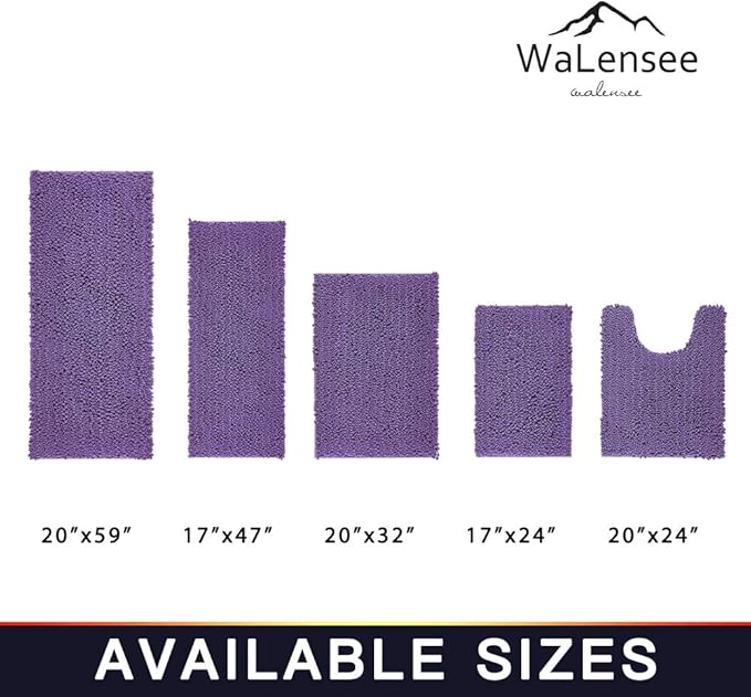 Walensee Bathroom Rug Non Slip Bath Mat (32x20 Inch Lavender) Water Absorbent Super Soft Shaggy Chenille Machine Washable Dry Extra Thick Perfect Absorbant Best Large Plush Carpet for Shower Floor