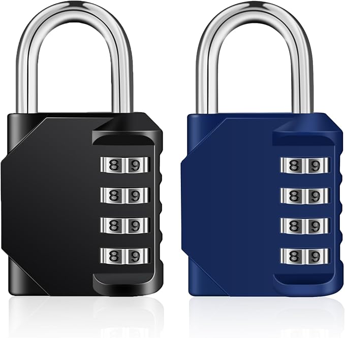 ZHEGE 2 Pack Combination Lock for Locker, 4 Digit Combination Padlock for School, Gym, Employee Locker, Outdoor, Fence (Black & Blue)