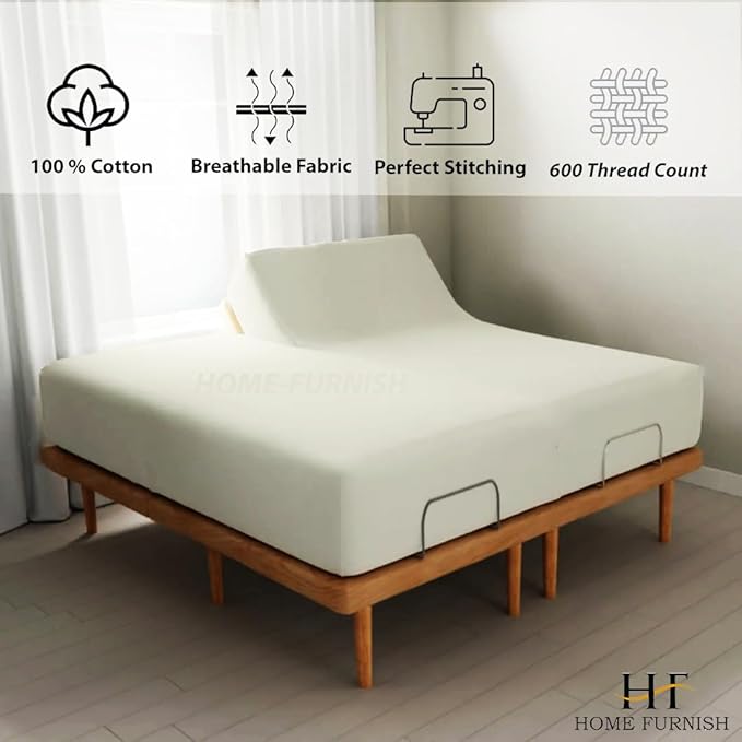 Top Split Queen Fitted Sheet Only for Adjustable beds, Split Down 32 inches from The Top, 600 Thread Count 100% Cotton Half Split Flex Head Fitted Sheet for Sleep Number Beds, Ivory