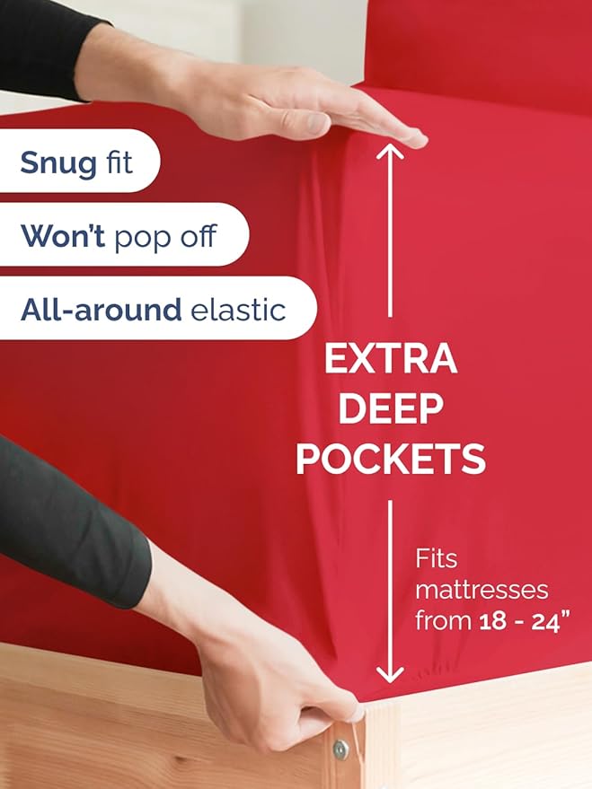 Extra Deep Full Sheet Set - 6 Piece Breathable and Cooling Sheets - Hotel Luxury Bed Sheets Set - Easy & Secure Fit - Soft, Wrinkle Free and Comfy Sheets Set - Red Sheet Set with Extra Deep Pockets