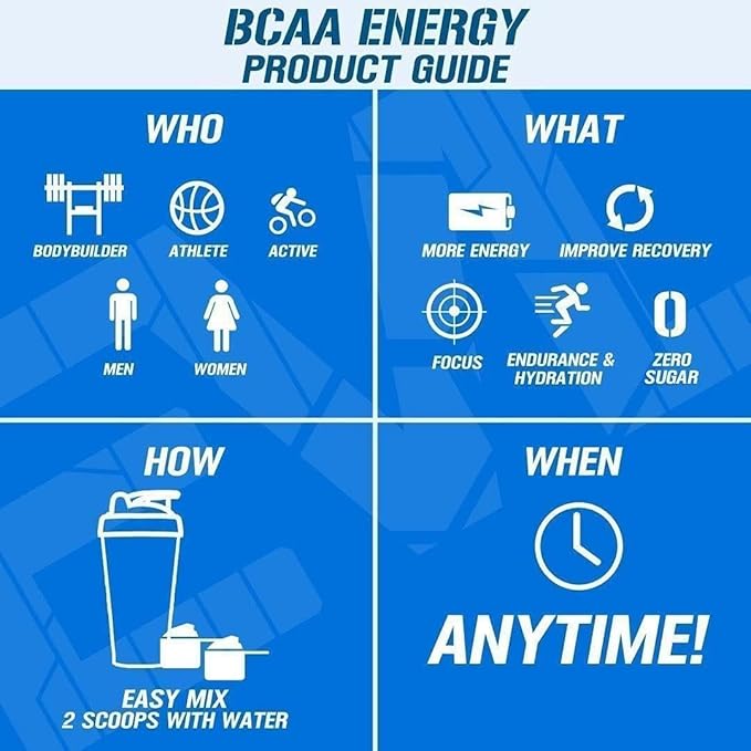 EVL BCAAs Amino Acids Powder - BCAA Energy Pre Workout Powder for Muscle Recovery Lean Growth and Endurance - Rehydrating Post Workout Recovery Drink with Natural Caffeine - Blue Raz