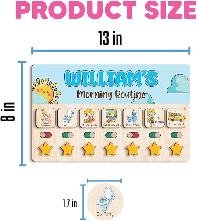 Wooden Chore Chart for Boys, Daily Routine Chart for Kids, Visual Schedule, Chore Reward Chart, Bedtime Morning Routine Chart for Toddlers (03)