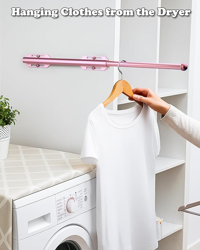 12" Valet Rod for Closet Pull Out, Adjustable extending closet rod, Standard Retractable closet rod organization rack, Valet Clothing Hanger Rods Extender for Wardrobe Laundry Bathroom (Pink)