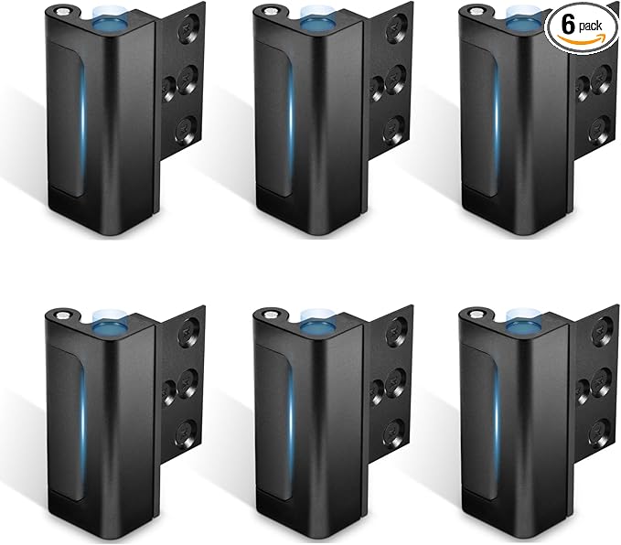6Pack Home Security Door Reinforcement Lock, Childproof Safety Door Lock Latch Inside Stopper, Add High Security to Prevent Home Unauthorized Entry, Aluminum Construction Finish Black