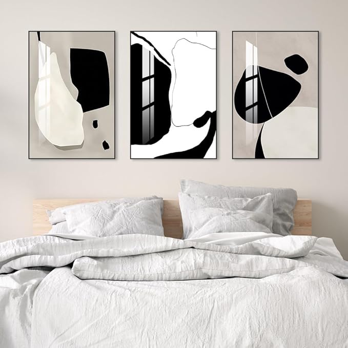 Abstract Wall Art Prints, Framed Wall Art for Living Room, Bedroom, Dining Room, Nursery, Office, Kitchen, Bathroom (White, 16"X 24" X 3 panel)