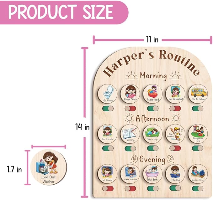 Personalized Wooden Daily Routine Chart, Visual Schedule, Routine Chart for Toddlers, Morning Bedtime Routine Chart for Toddlers (01)