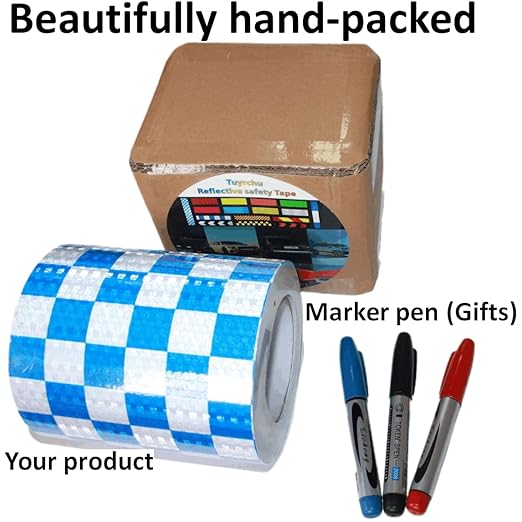 Reflective Tape Blue and White 6 inch X 66 feet, Outdoor Waterproof Hazard Conspicuity Warning Industrial Marking Tape