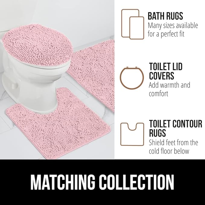 GORILLA GRIP Bathroom Rug Sets, Soft Chenille 2 Piece Area Rugs Set, Toilet Base Mat and 30x20 Carpet, Absorbent Microfiber Washable Mats Dry Quickly, Home Décor and Bath Room Accessories, Lt Pink