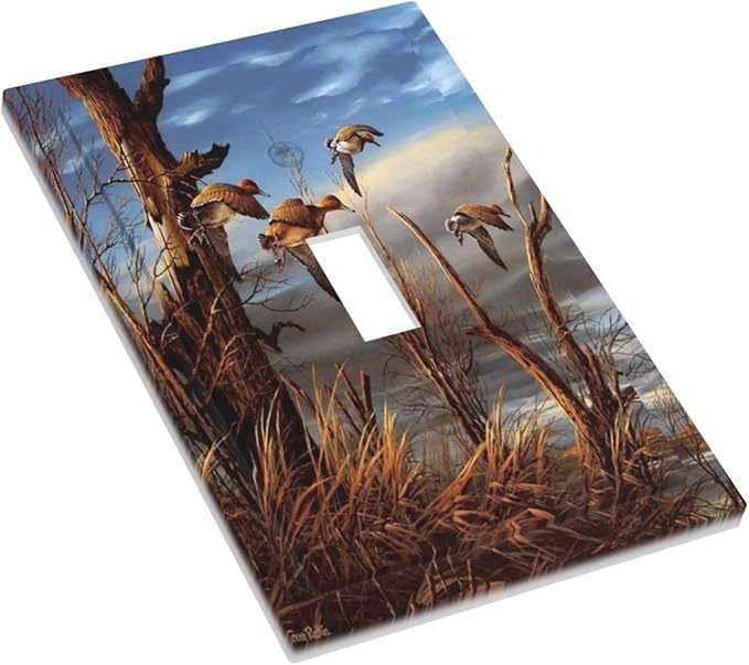 Single Toggle Light Switch Cover Hunting Flying Wild Ducks Decorative 1 Gang Wall Plate Covers Fall Lakeside Reed Wildlife Animal Mallard Electrical Device Switchplate Faceplate for Bathroom