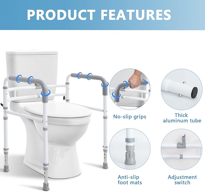 Toilet Rails - Toilet Safety Rail for Elderly Adults - Adjustable Bathroom Toilet Handles - Toilet Safety Frame & Rails - Toilet Grab Bars for Senior, Handicap & Disabled,Fits Most Toilets