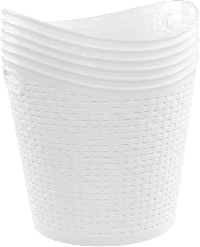 Begale 6-Pack Large Plastic Storage Baskets, 30 L Round Plastic Laundry Baskets, White