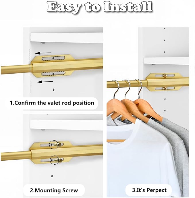 12" Valet Rod for Closet Pull Out, Adjustable extending closet rod, Standard Retractable closet rod organization rack, Valet Clothing Hanger Rods Extender for Wardrobe Laundry Bathroom (Sunbeam Gold)