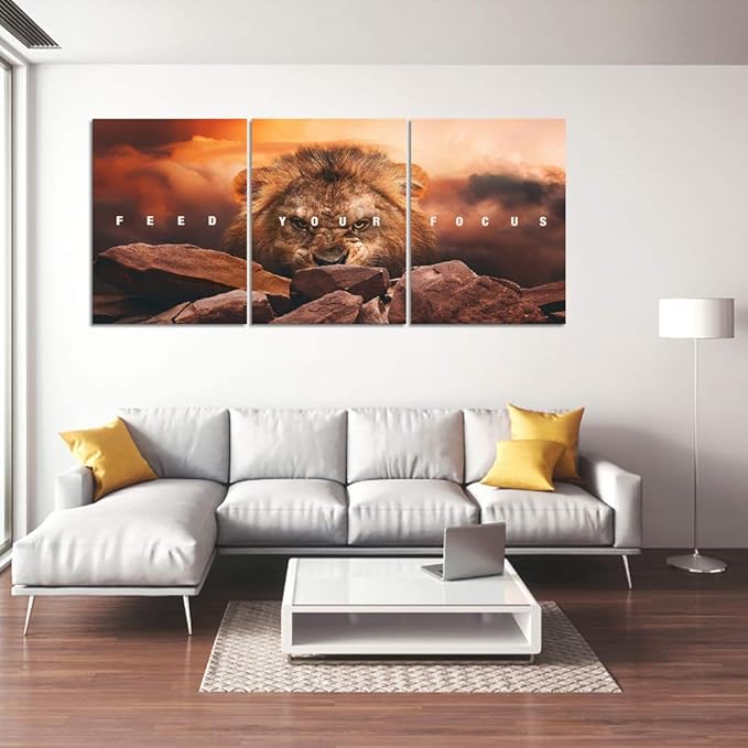 Motivational Wall Art Inspirational Canvas Wall Art Lion Posters Prints Office Wall Decor 3 Pieces Entrepreneur Quotes Picture Paintings Artwork Bedroom Home Decor Decoration(72”Wx36”H)