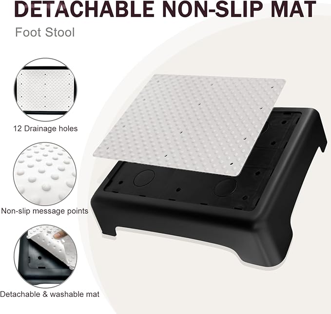 GWNF3.35'' Short Step Stool – 600lb Capacity Ultra-Sturdy Structure & Lightweight Step Stools for Seniors, Kids & Adults | Non-Slip Wide Platform | Mobility Step Stool for Indoor & Outdoor（Black-Grey）