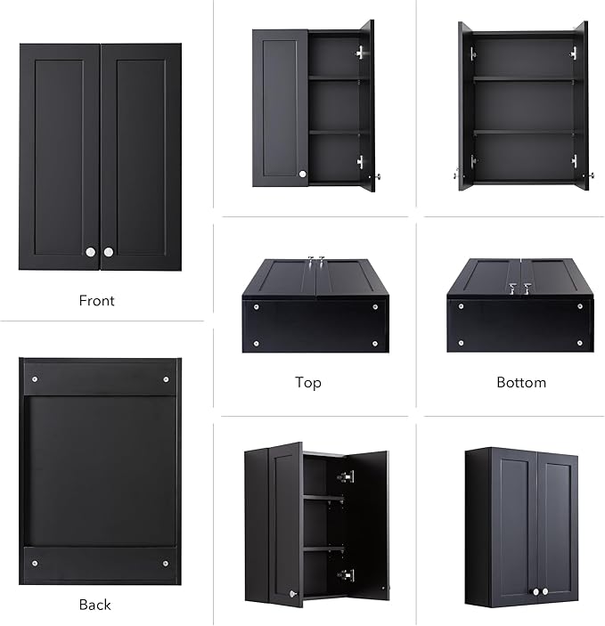 Matte Black Wall Mount Medicine Cabinet - Over Toilet Storage with 2 Adjustable Shelves, DTC Hinges & Metal Handles, Easy Assembly Bathroom Cabinet for Small Spaces
