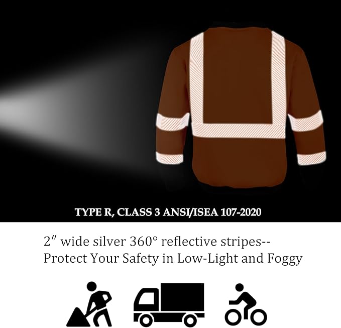 VENDACE Hi Vis Safety Sweatshirts for Men Reflective ANSI Class 3 High Visibility Construction Work Crew Sweatshirt No Hood