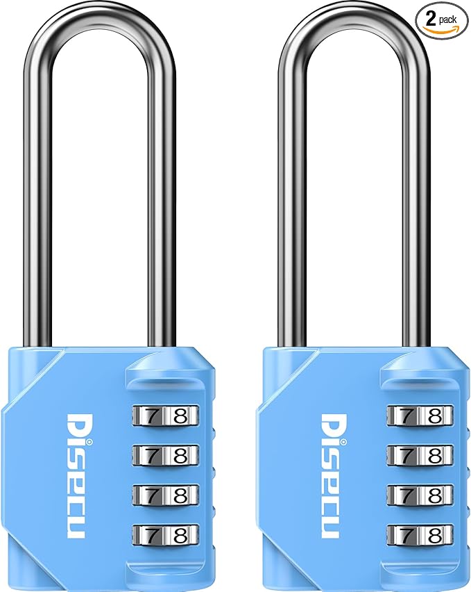 2 Pack disecu 2.6 Inch Long Shackle Combination Lock, 4 Digit Outdoor Waterproof Padlock for School Locker, Gym Locker, Storage Unit, Gate, Fence, Toolbox, Cabinet (Azury)