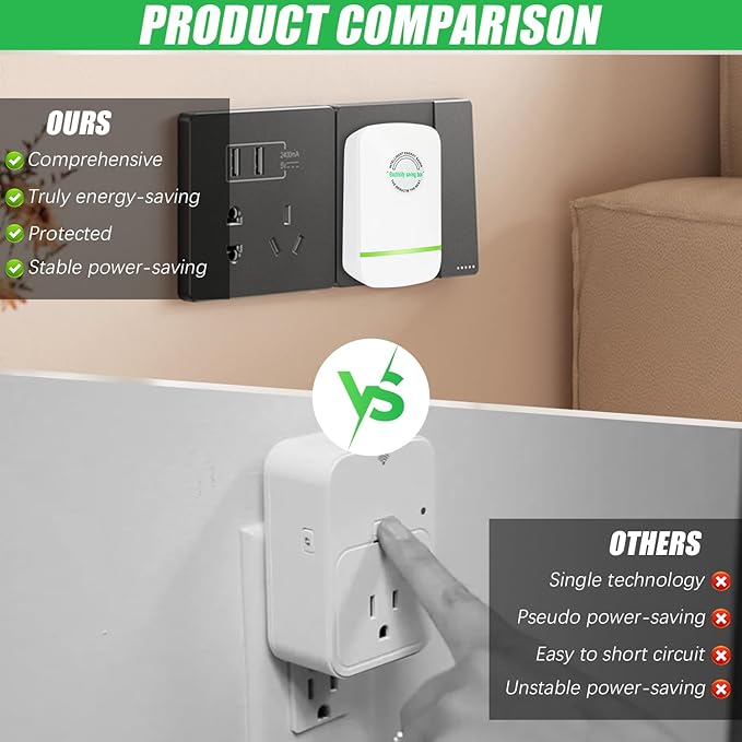 Energy Saving Device,Energy Saver,Stop Watt Energy Saving Device,Intelligent Energy Savers Plug in,Voltage Stabilizer for Home Office US Plug(2Pcs)