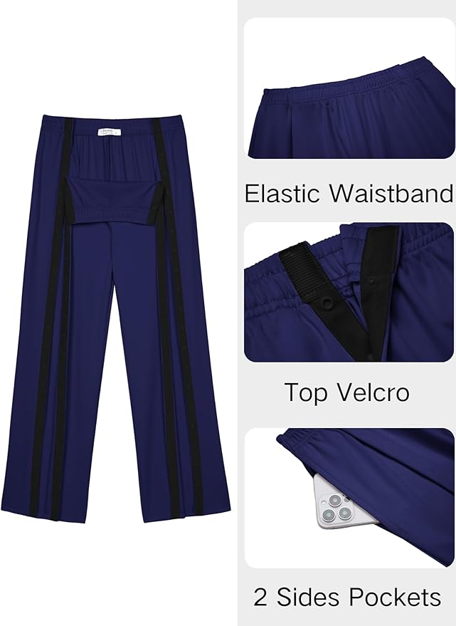Deyeek Tear Away Pants for Women Side Slit Snap Sweatpants Loose Fit Post Surgery Casual Adaptive Clothing with Pockets