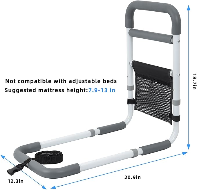 Bed Rails for Elderly Adults - 350LBS Heavy Duty Bed Assist Rail with Non-Slip Bedside Handle, Fall Prevention Safety Cane with Storage Pocket for Seniors, Fits King/Queen/Full/Twin Beds
