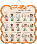 Personalized Wooden Chore Chart for Kids, Daily Routine Chart for Toddlers, Visual Schedule for Kids Age 3-5, Morning Bedtime Routine for Girls (06)