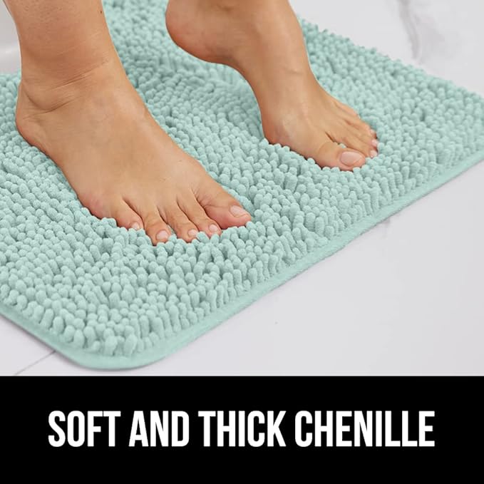 GORILLA GRIP Bathroom Rug Sets, Soft Chenille 2 Piece Area Rugs Set, Toilet Base Mat and 30x20 Carpet, Absorbent Microfiber Washable Mats Dry Quickly, Home Décor and Bath Room Accessories, Seablue