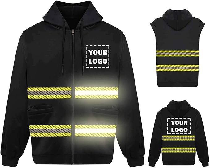 YOWESHOP High Visibility Reflective Safety Hoodie Jacket With Removable Sleeves Hi Vis Outdoor Protective Workwear Unisex
