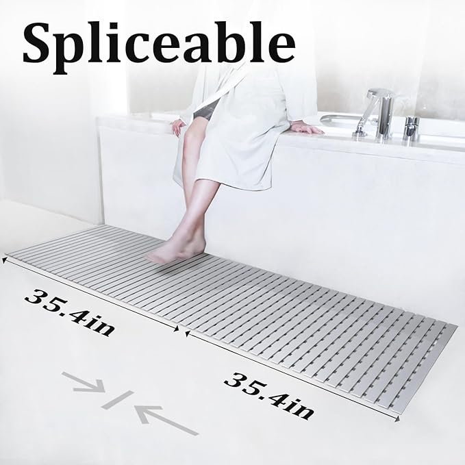 Non Slip Large Shower Mat(35.4"*23.6"),Extra Large Shower Mats for Inside Shower, Non Slip Shower Mat for Elderly,Non Suction Cups Heavy Duty Bathtub Mat,Rubber