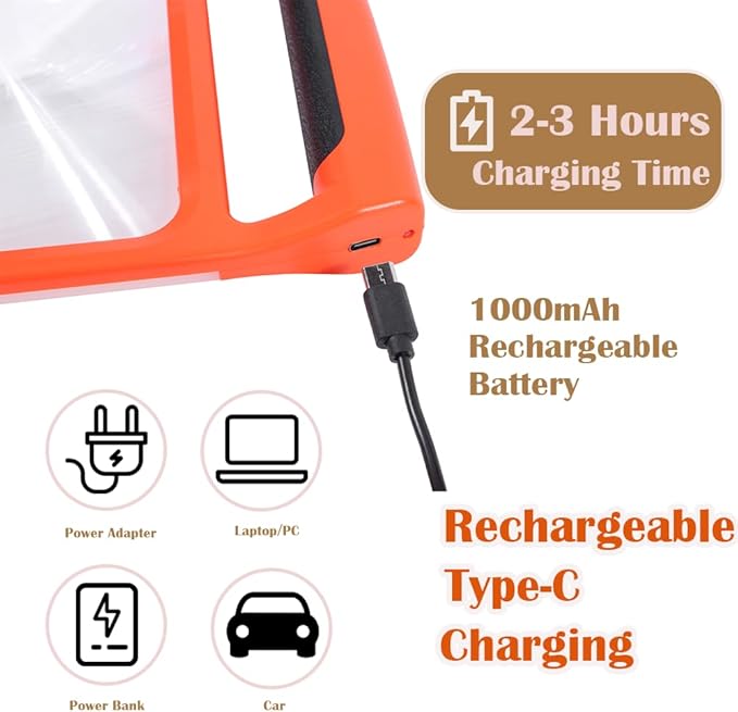 5X 10X Full Page Magnifying Glass for Reading, Rechargeable with 48 Adjustable LED Lights & 3 Light Modes, Comfort-Grip & Lightweight Handheld Magnifier for Seniors, Reading Aid, Low Vision(Orange)