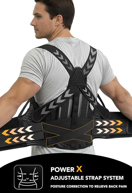 BigRose Posture Corrector for Women and Men, X Power Support Belt for Back Pain Relief with Adjustable Shoulder Straightener, Upper Lower Lumbar Neck Support, Comfortable Back Brace, Large