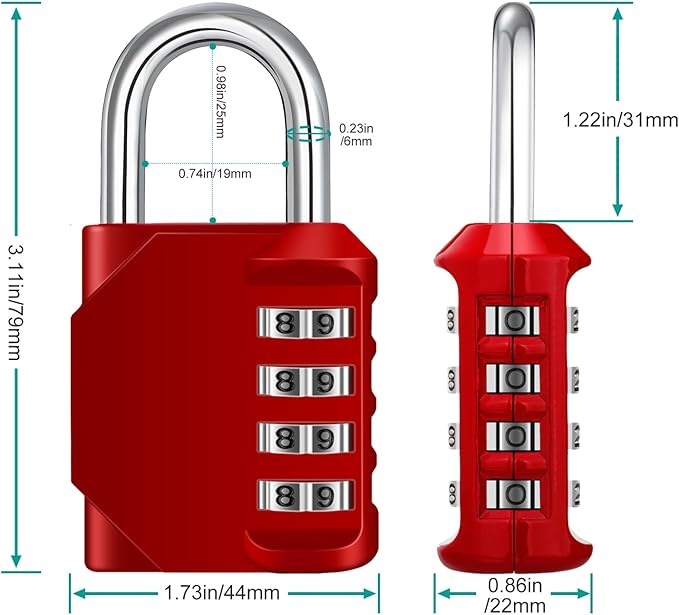ZHEGE Combination Padlocks, 4 Digit Number Code for Gym, School, Locker Lock, Employee Lock (Red, Pack of 2)