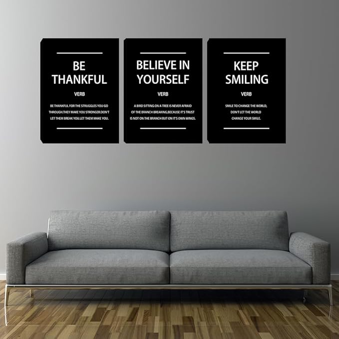 Inspirational Quotes Poster Print Canvas Wall Art 3 Pieces Black Decorations for Gym Living Room Bedroom Workplace Office Wall Decor 20"x28"x3