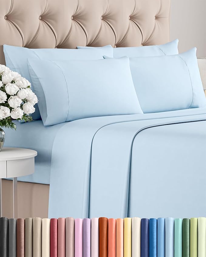 King 6 Piece Sheet Set - Cooling & Breathable Bed Sheets - Hotel Luxury Bed Sheets for Women, Men, Kids & Teens - Bedding with Deep Pockets & Easy Fit - Soft and Wrinkle Free - King Light Blue Sheets