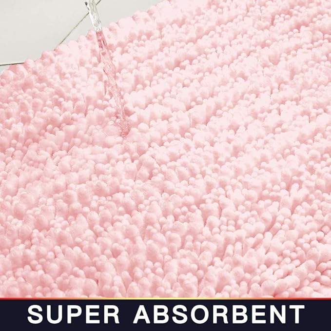 Walensee Bathroom Contour Rug Non Slip Toilet U Shaped Bath Mat (20x24, Blush) Water Absorbent Super Soft Shaggy Chenille Machine Washable Dry Extra Thick Perfect Absorbant Best Plush Carpet