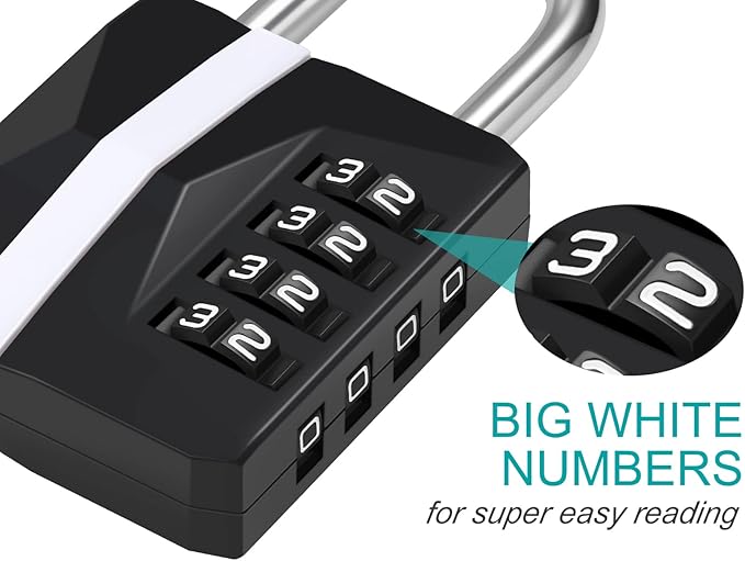 ZHEGE Locker Lock, Combination Lock Outdoor Weatherproof, [2023 Upgraded] Big White Number Lock for Gym, School, Toolbox, Fence Gate, Sheds, 4 Digit Padlock Heavy Duty (2 Pack, Black)