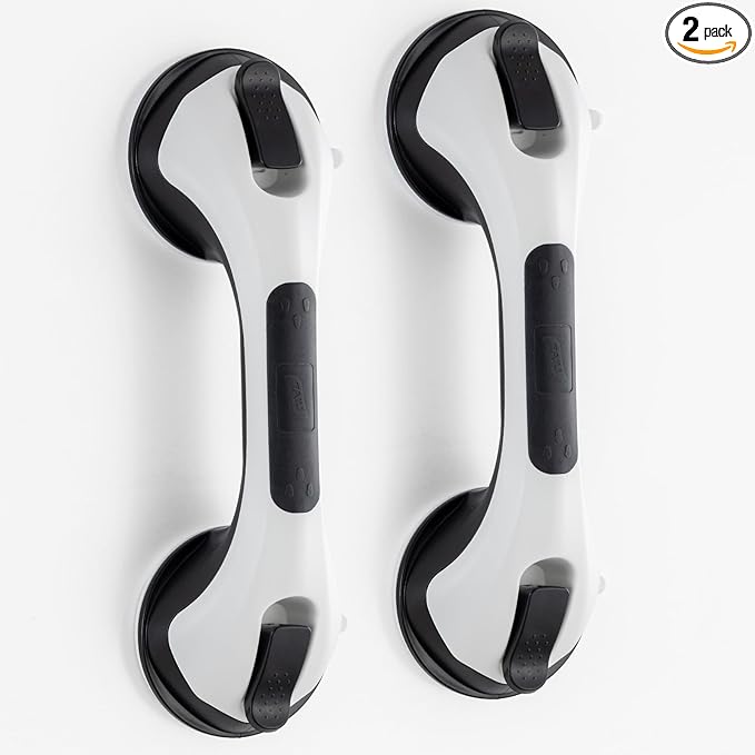 TAILI Shower Grab Bar Glow in The Dark, 2 Pack 12.2 in Grab Bars for Bathtubs and Showers, Shower Handle Shower Rail for Seniors and Elderly,Bathroom Safety Grip Removable No Drilling Waterproof Black