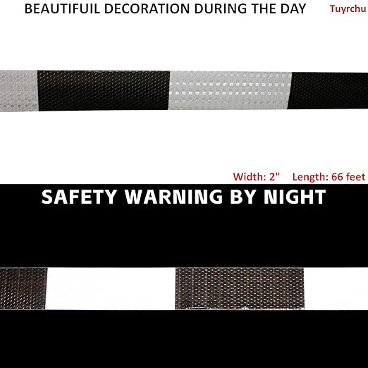 Black White Reflective Tape 2 inch X 66 feet X 10 Rolls, Outdoor Waterproof Hazard Conspicuity Warning Marking Tape