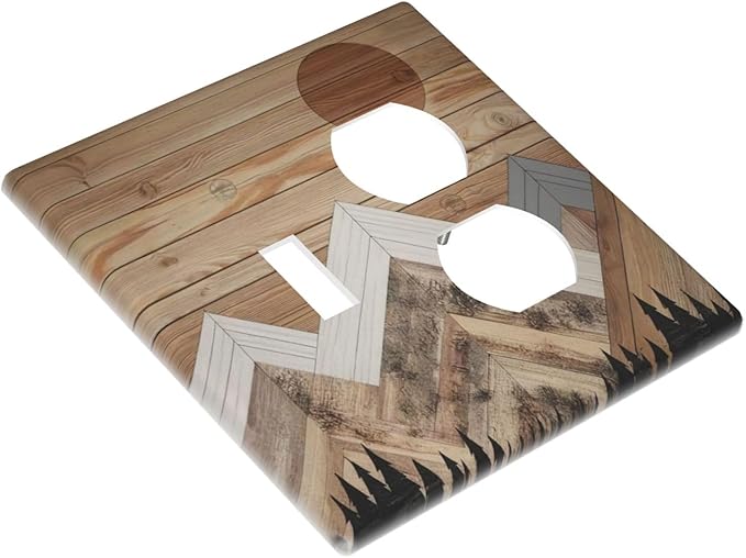 Wooden Planks Mosaic Snow Mountain Sun Wallplates 1 Toggle 1 Duplex Switch Plate Electrical GFCI Faceplate Decorative Light Switch Covers for Farmhouse Home Decor