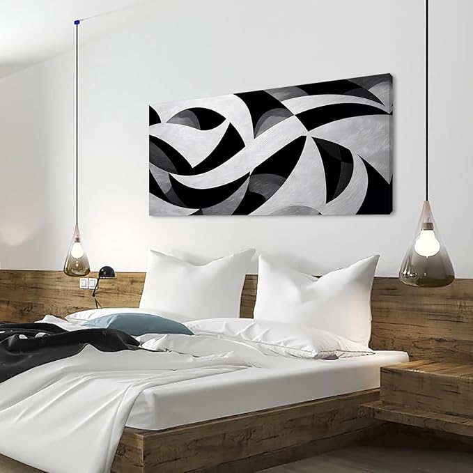 White and Black Abstract Cube Wall Art for Living Room Office Modern Pattern Grey Painting Prints Cool Canvas Artwork Over The Couch Bedroom Decor