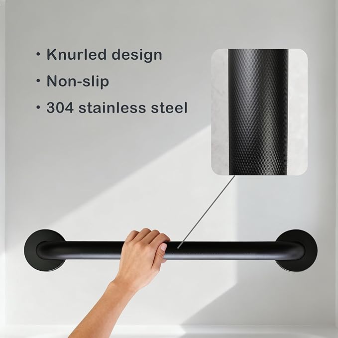 24 Inch Handicap Grab Bars, 2 Pack Stainless Steel Grab Bar for Bathtubs and Showers, Wall Mount Safety Shower Grab Bars for Seniors Injury Elderly, Matte Black Knurled